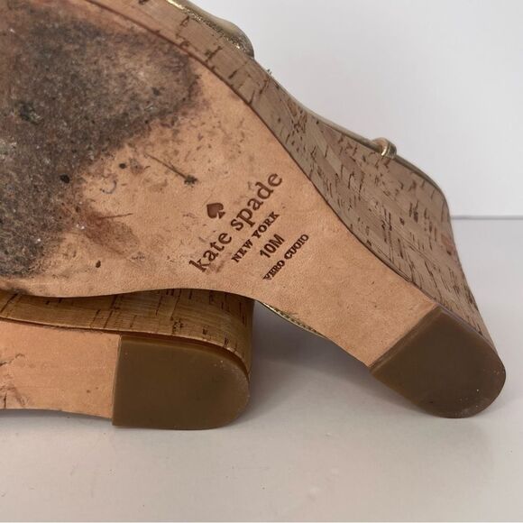 Kate Spade Janae Gold Bow Cork Wedge Sandal Size 10 - Picture 9 of 11